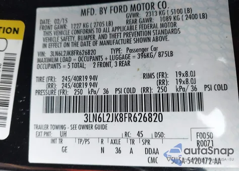 2015 Lincoln Mkz from USA, damaged, VIN 3LN6L2JK8FR626820